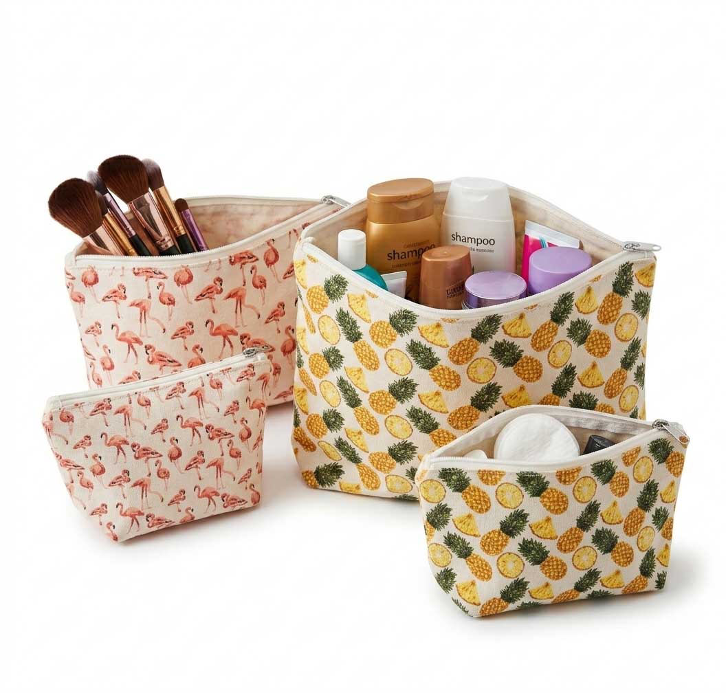 Tropical Flamingo & Pineapple Toiletry Bag Set