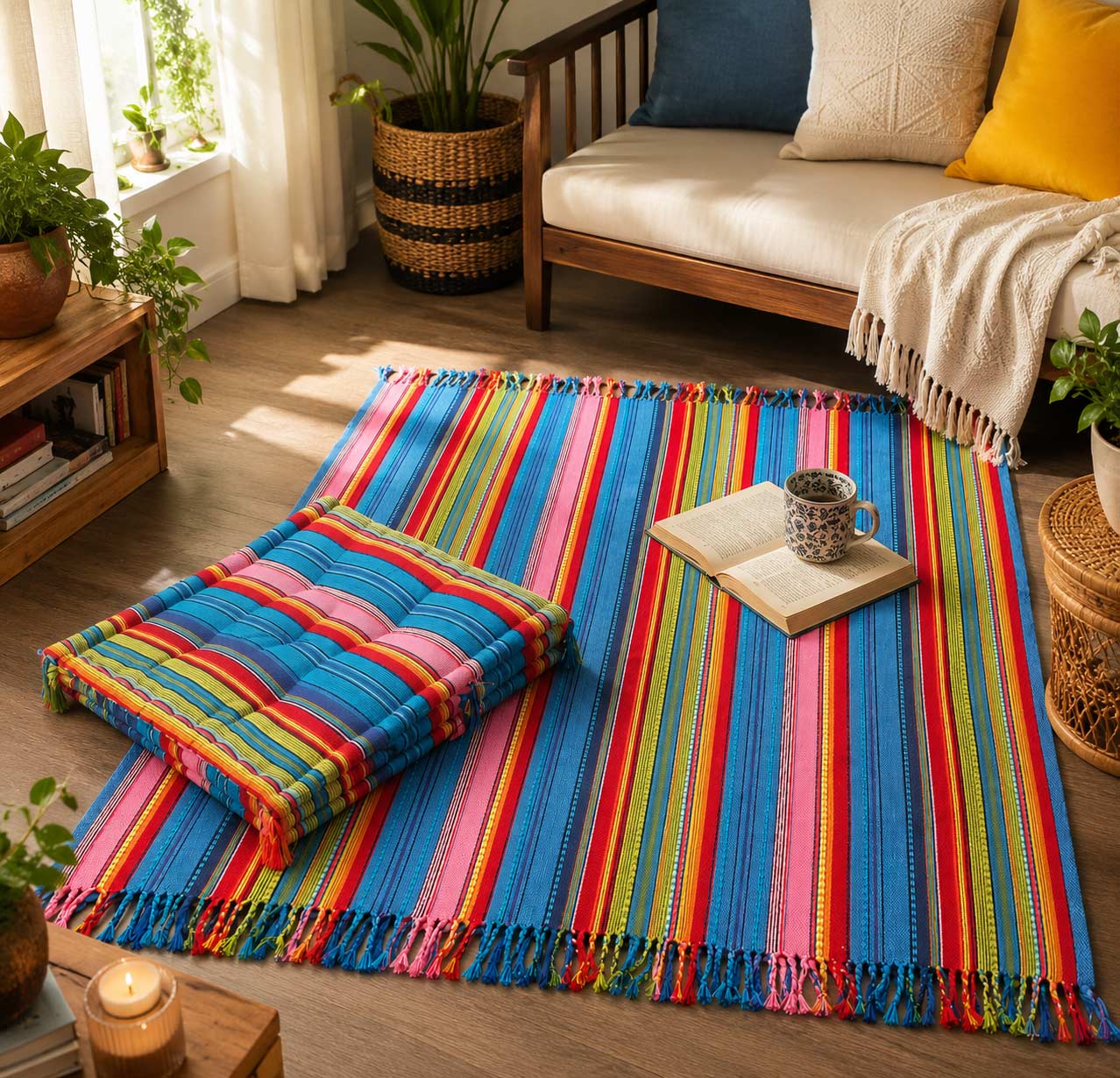 Madagascar Multicolor Floor Mat & Cushion Set