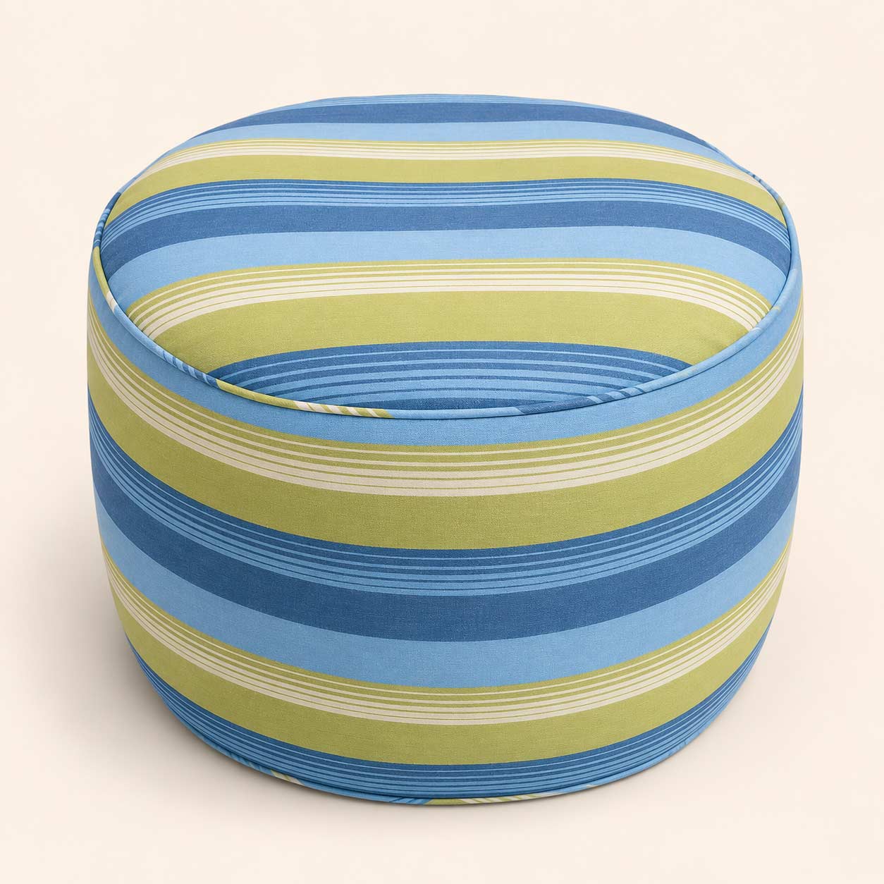 Coastal Stripe Pouf Ottoman – Blue & Sage Green Floor Seat
