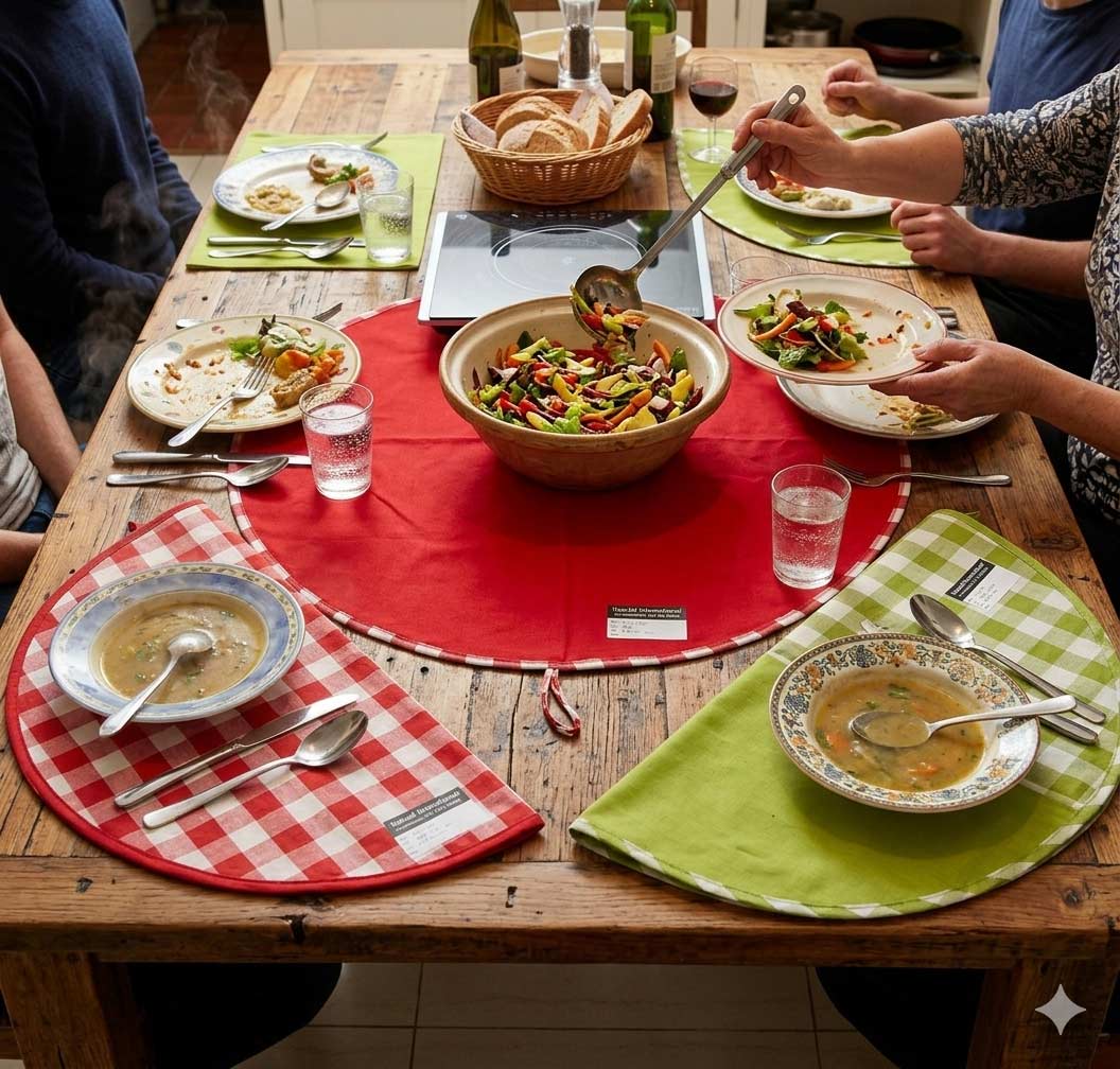 Charming Gingham & Solid Reversible Round Placemat Set