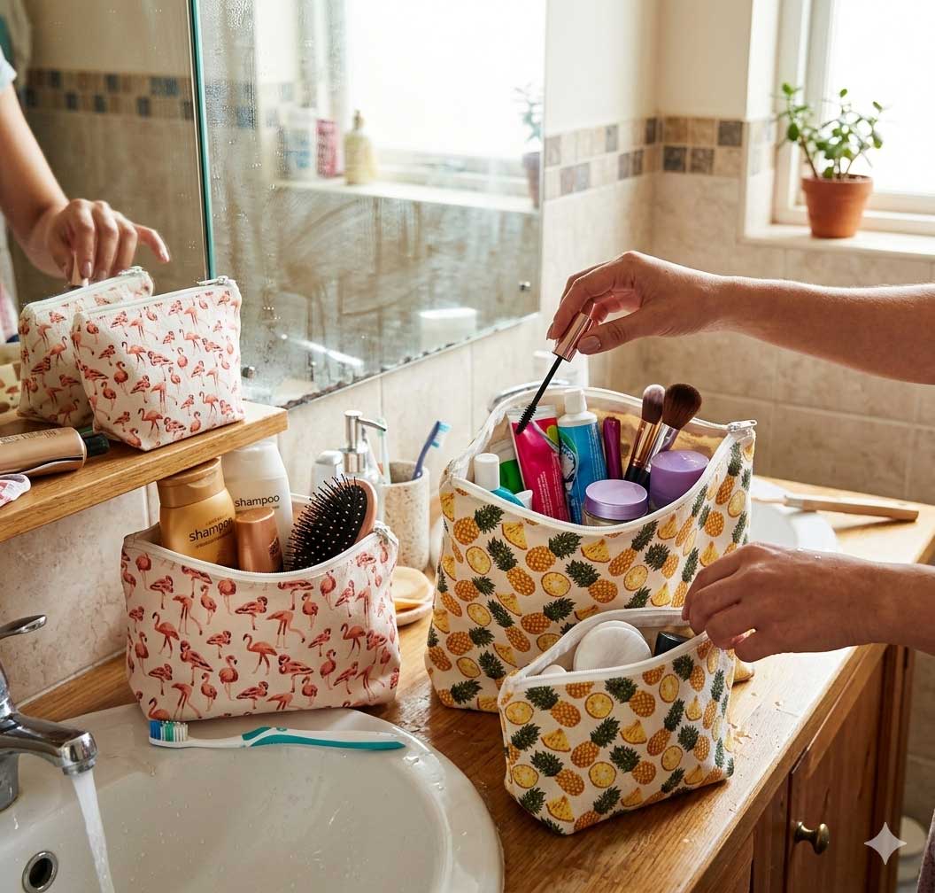 Tropical Flamingo & Pineapple Toiletry Bag Set
